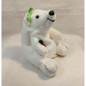1997 Coca Cola POLAR BEAR in GREEN BOW Plush Bean Bag Stuffed Animal 1997 (6")